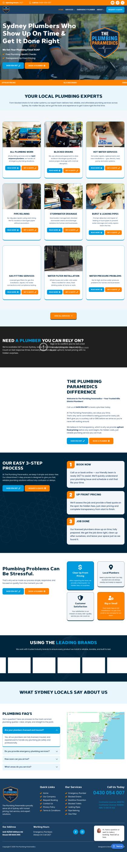 Plumbing company website, mobile view