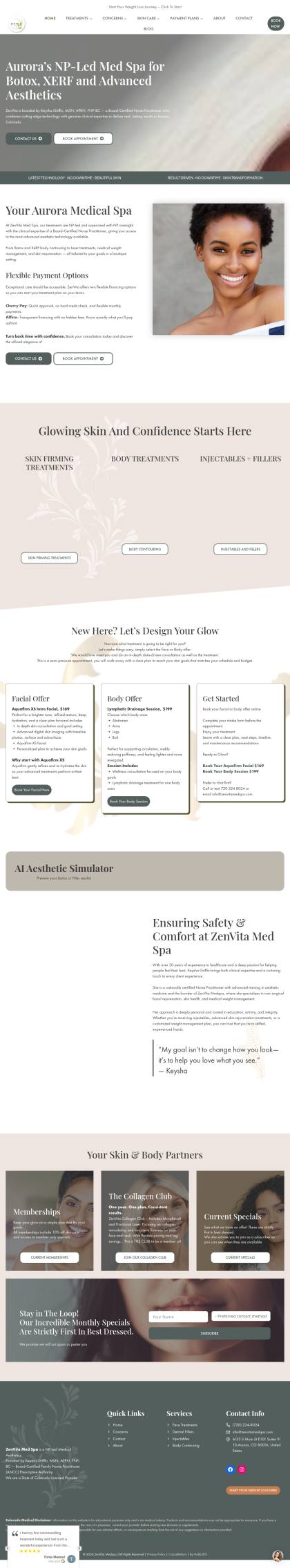 Beauty clinic website, mobile view
